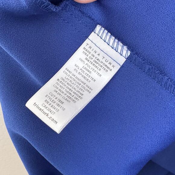 Trina Turk Collared Drawstring Waist Blue Tank Blouse Size Small - Picture 4 of 4